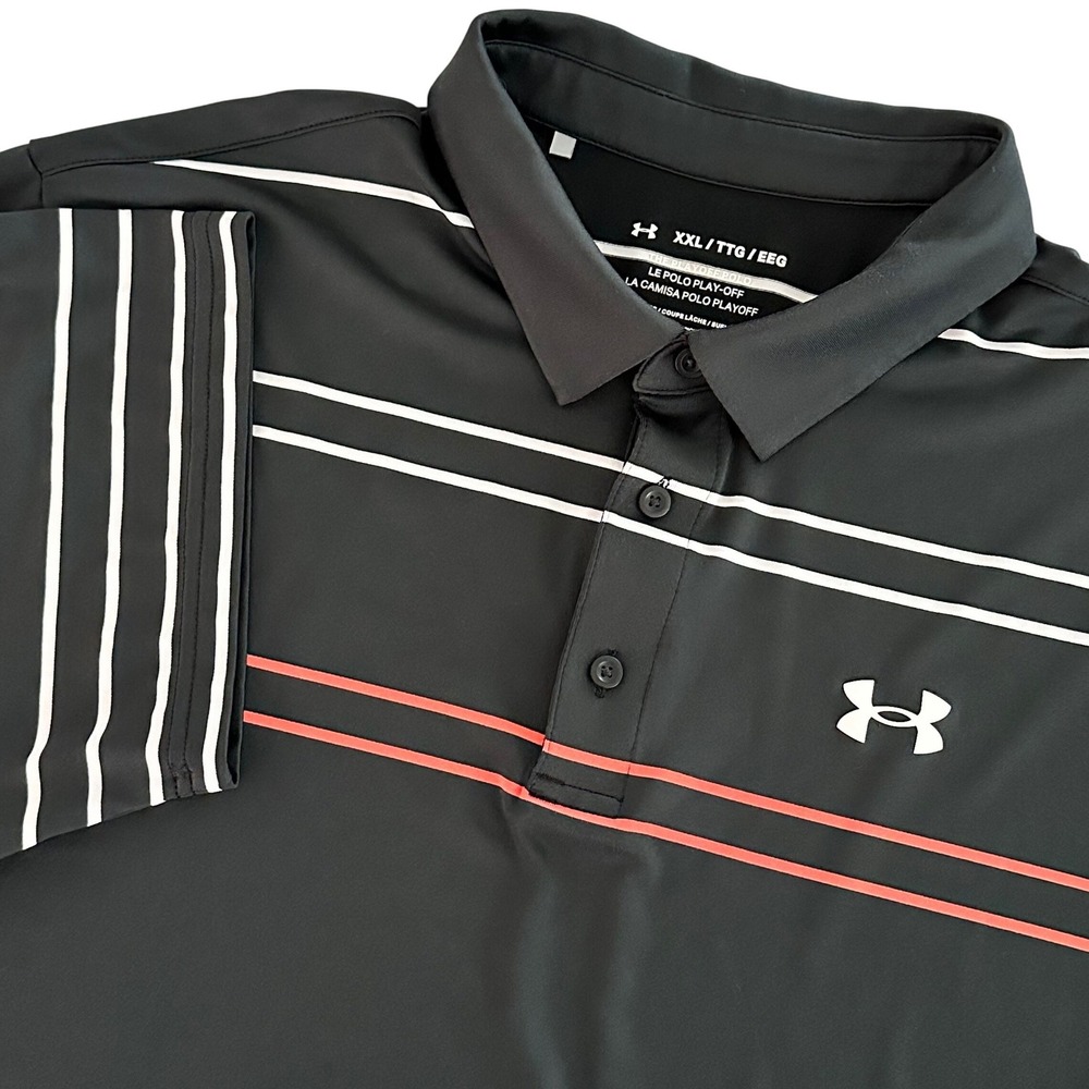 Under Armour Mens‎ Playoff Polo 2.0 Black Striped Golf Shirt XXL 1327037-030